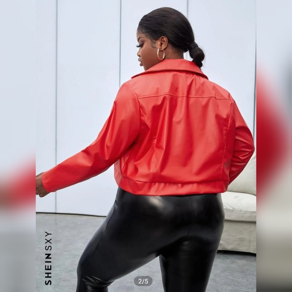 1x Red Shein SXY Plus Zip Up PU Leather Moto Jacket - Picture 2 of 7